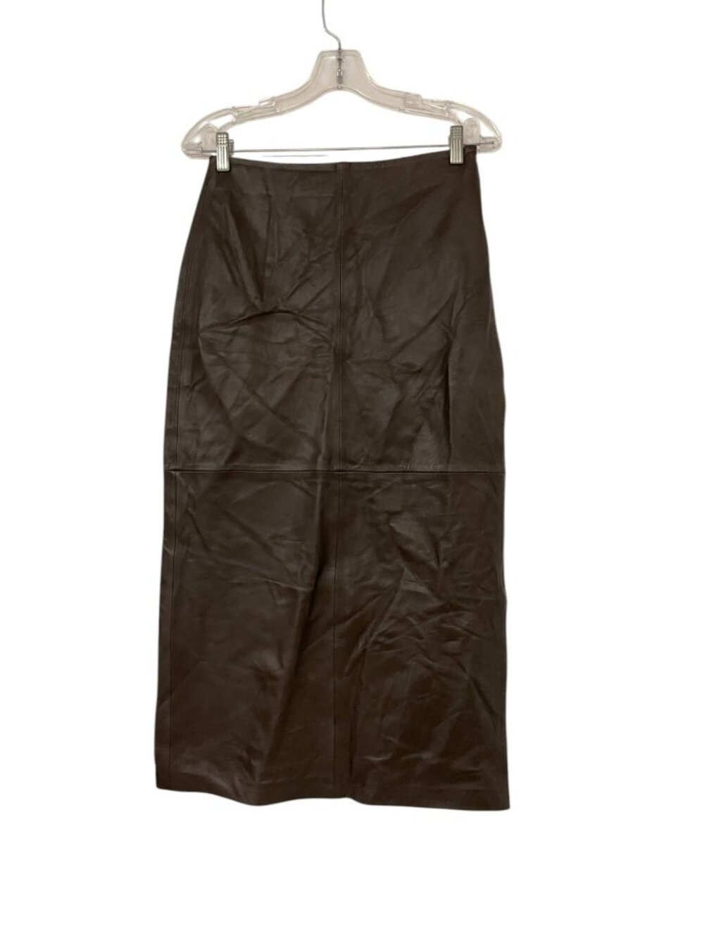 Zara ZW collection Womens Leather Skirt Midi Brown S Small NWT 5479/062